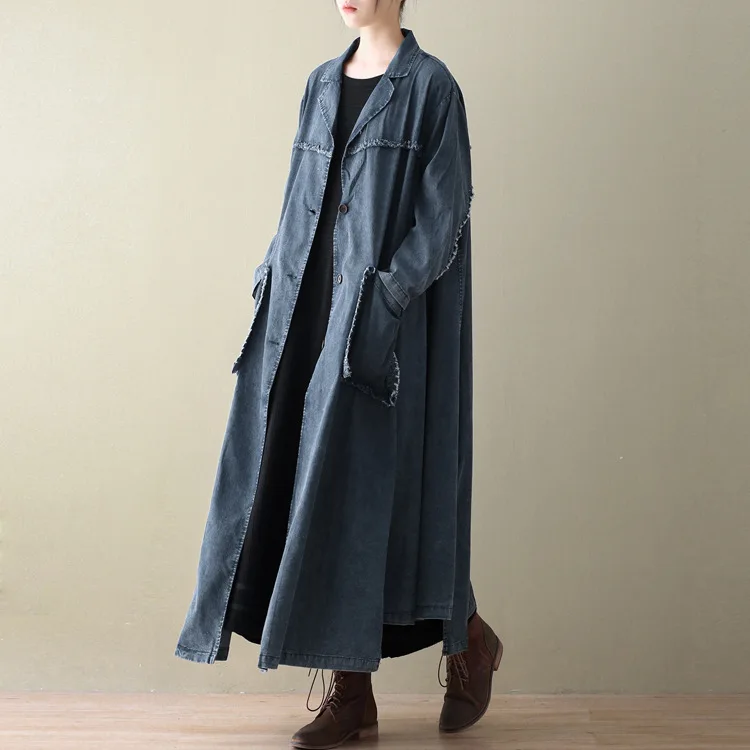 Printemps D884 Blue Grande Taille X Lâche Cowboy Manteau Trench coat Femmes souris Chauve Rétro long 2019 Manches Nouveau Pour noir Littérature Lj5Ac3R4qS