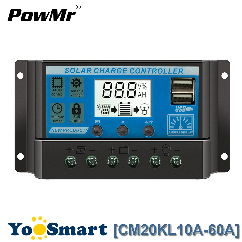 PWM солнечный контроллер заряда 10A 20A 30A 40A 50A 60A lcd двойной USB 5 В свинцово-кислотный и литий-ионный аккумулятор 12 в 24 В Авто Солнечная Панель Регулятор