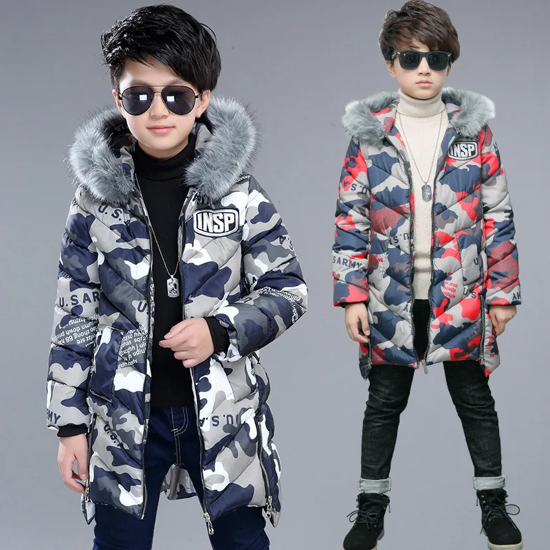 

2018 Boys Winter Jackets Children Down Parkas 5-16Y Children's Hooded Coats Kids Down Jacket Cold Winter Outwear Fur Collar