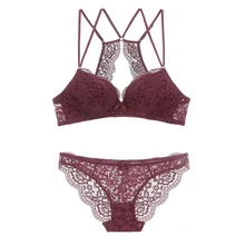 Женский комплект нижнего белья, кружевной сексуальный пуш-ап бюстгальтер и трусики, наборы, удобный бюстгальтер без косточек, красивое нижнее белье с открытой спиной