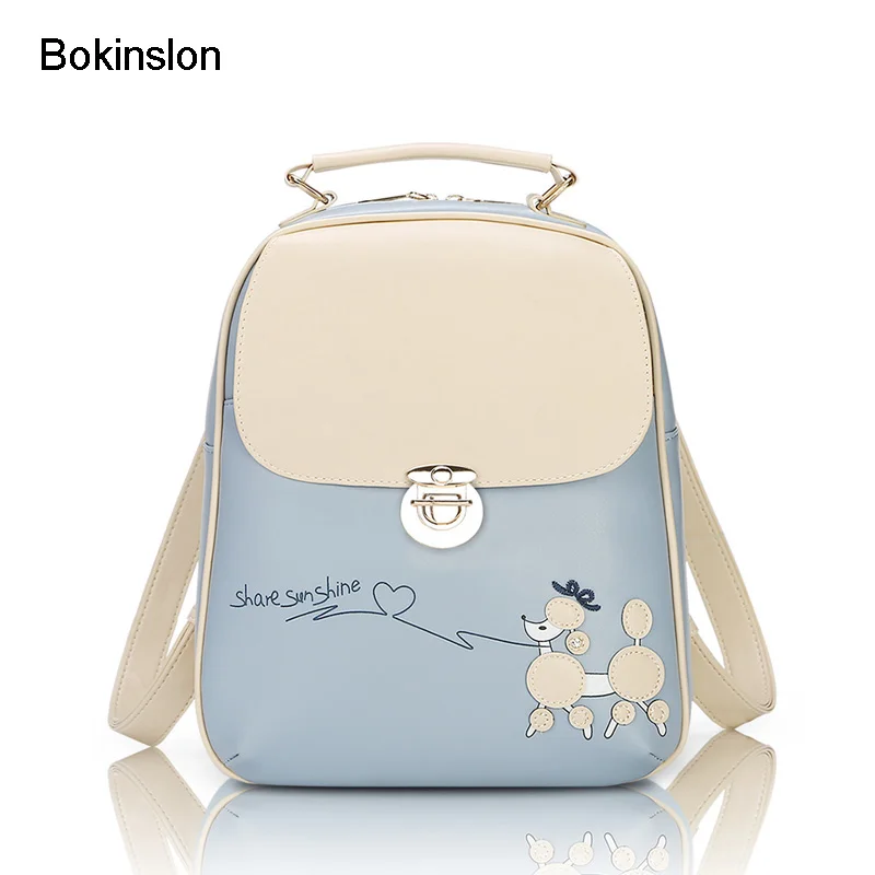 Bokinslon Casual Women Backpack PU Leather Girls College Backpack Brand Small Fresh Backpack Womens Fashionable