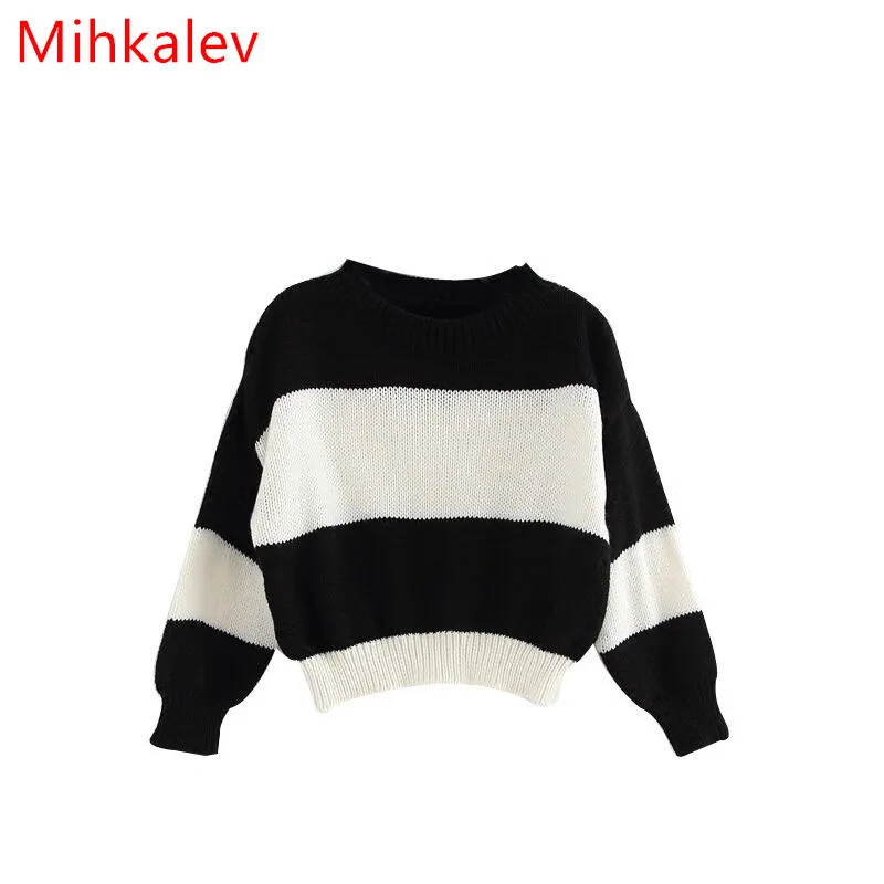 Mihkalev Fashion Black and White Striped Baby girls sweaters 2017 autumn Loose Kids Sweaters