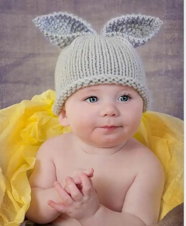 Grey Rabbit Bunny Beanies Hat Newborn Baby Handmade Knitted Crochet