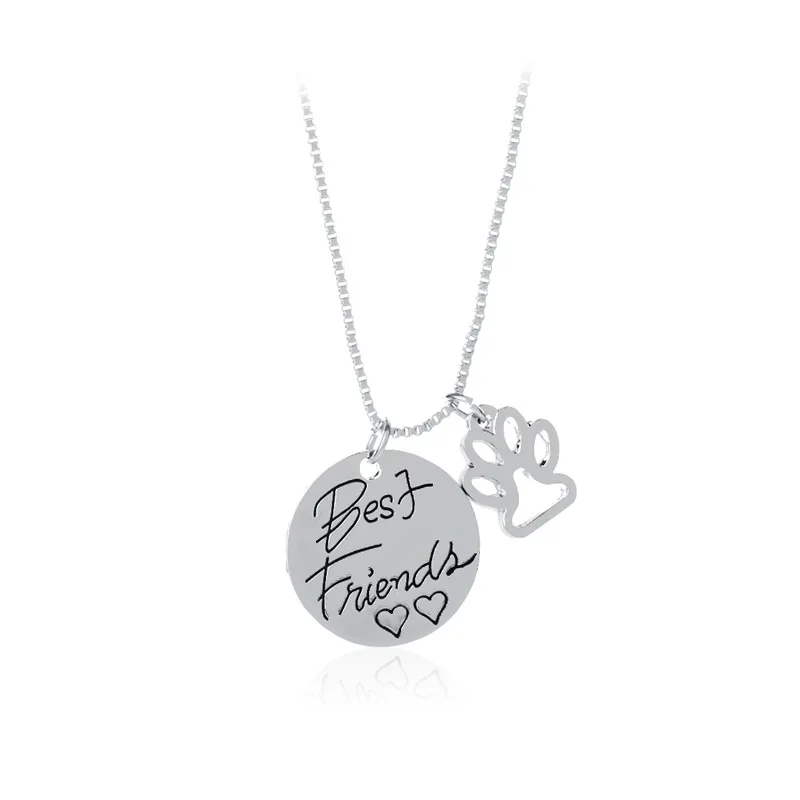 10PCS/Lot Jewelry friends good necklace best friend round love dog paw pendant Wholesale