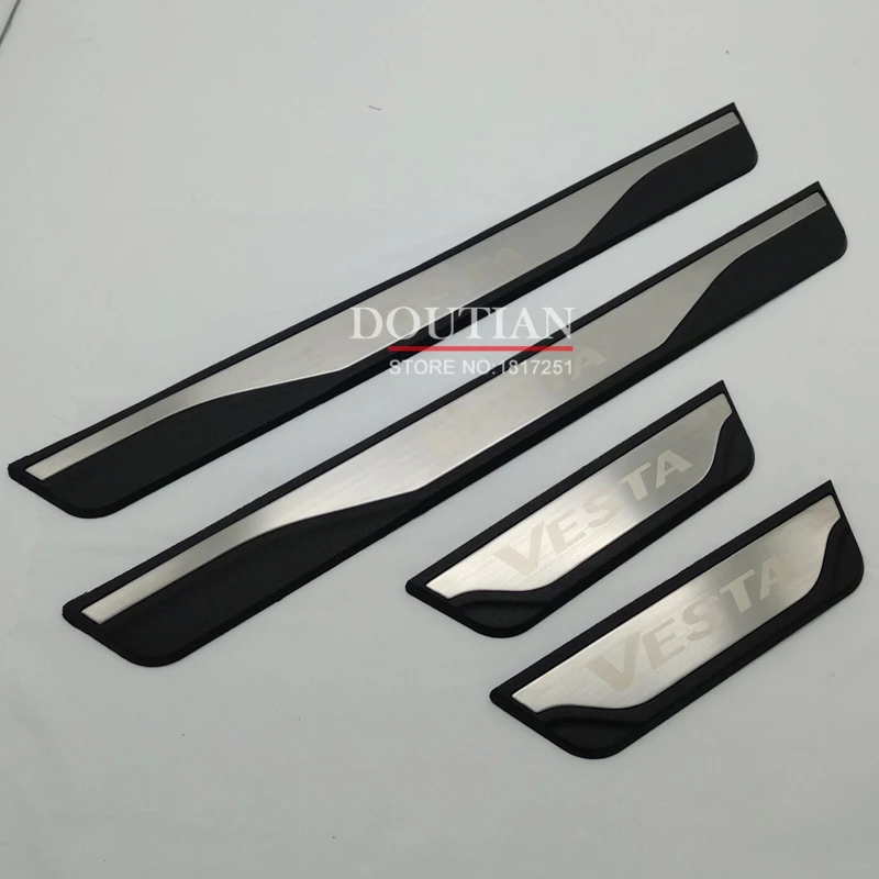 Cena Wysokiej jakości próg drzwi ze stali nierdzewnej płyta chroniąca przed zarysowaniem listwa progowa dla LADA VESTA sw cross 2019 2018 2017 akcesoria samochodowe do stylizacji