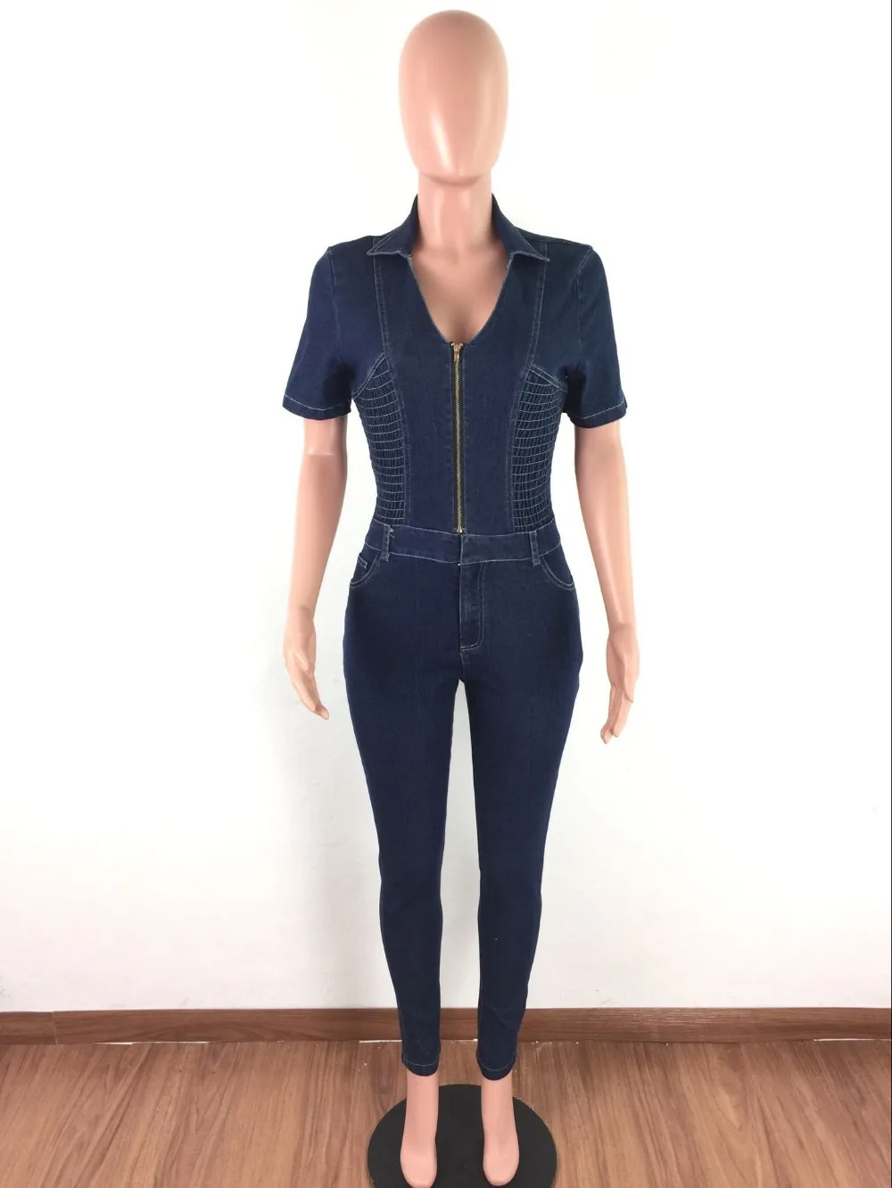 2019 для женщин Сексуальная bodycon джинсовые летние комбинезон с v образным вырезом