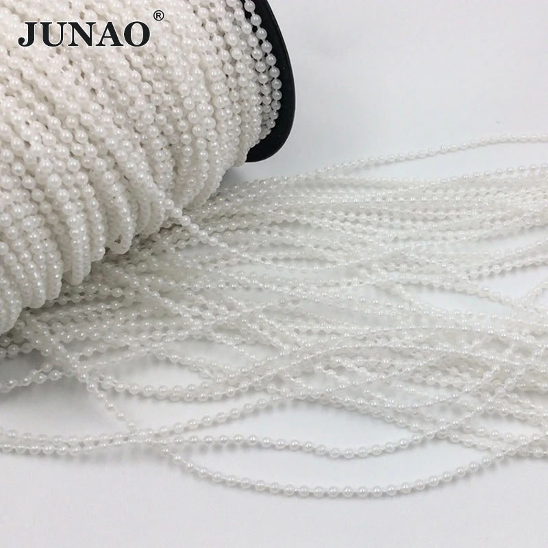 JUNAO 100 ярдов 3 мм белые жемчужные бусины цепочка стразы отделка гирлянда