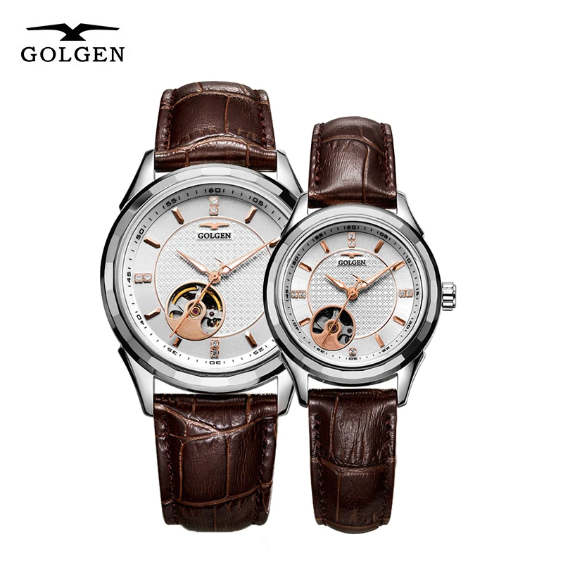 HOT Sale  GOLGEN Mechanical Watch Skeleton Automatic Watch Couple Watches 50M Waterproof Men Women Wristwatch