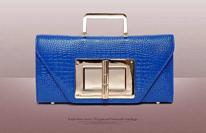Сумки из натуральной кожи в европейском и американском стиле с узором «крокодиловая кожа», женская сумка на одно плечо, Большая вместительная сумка - Цвет: blue