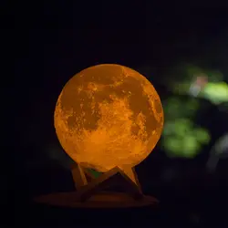 3D печатная луна лампа светодиодный ребенок Nighting 14 см usb зарядка деревянная база Сенсорное управление 2 цвета луна лампа освещение