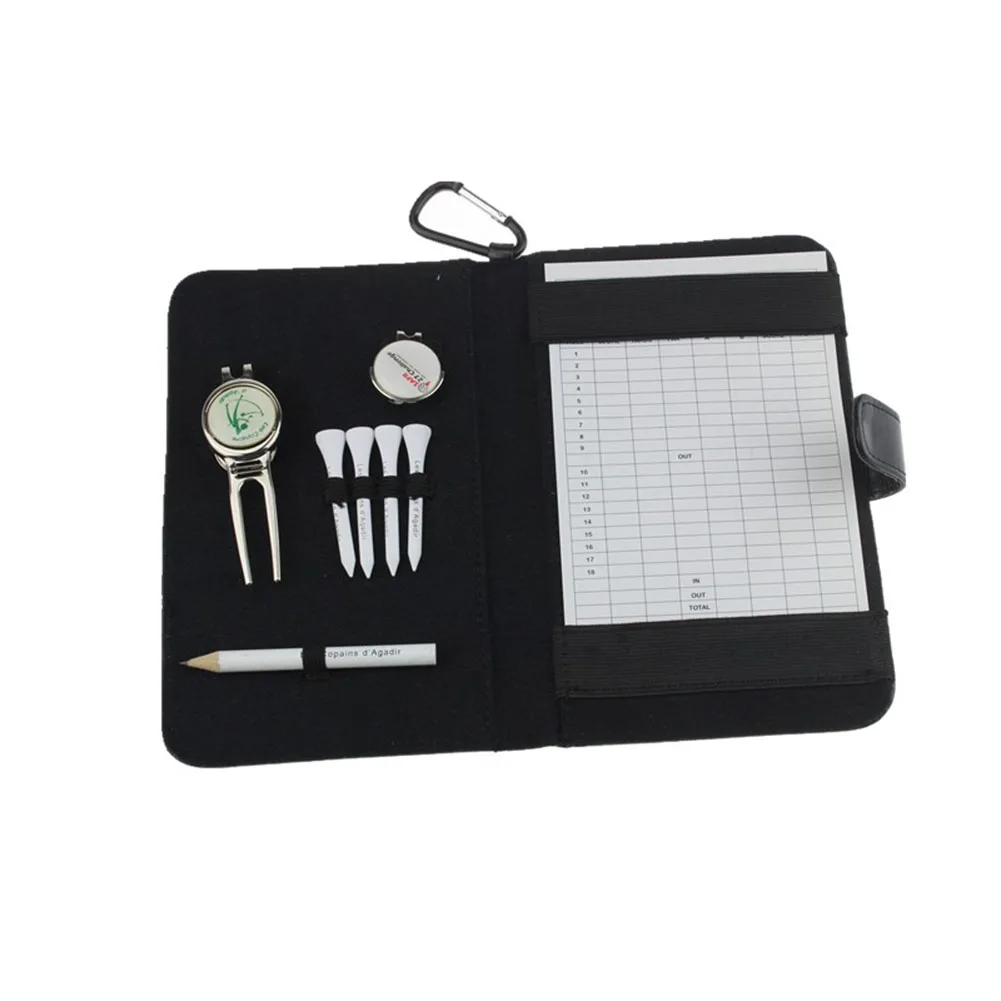 Golf Score Card Holder PU Cover with Pencil /Divot Tool/ Golf Tees/ Hat Clip  Golf outdoor products free shipping