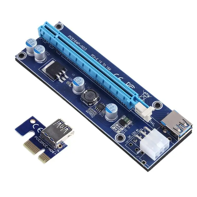 PCI-E 1X to 16X Slot Riser Card Extender Extension PCI Express Adapter USB 3.0 Cable 6pin Power Supply for BTC Miner Mining