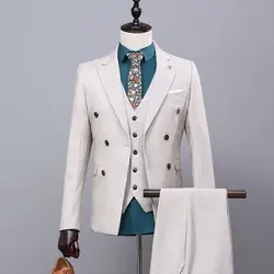 Куртка + брюки + жилет новый костюм для жениха приталеные блейзеры для выпускных, свадеб деловой костюм джентльмен белый Повседневный