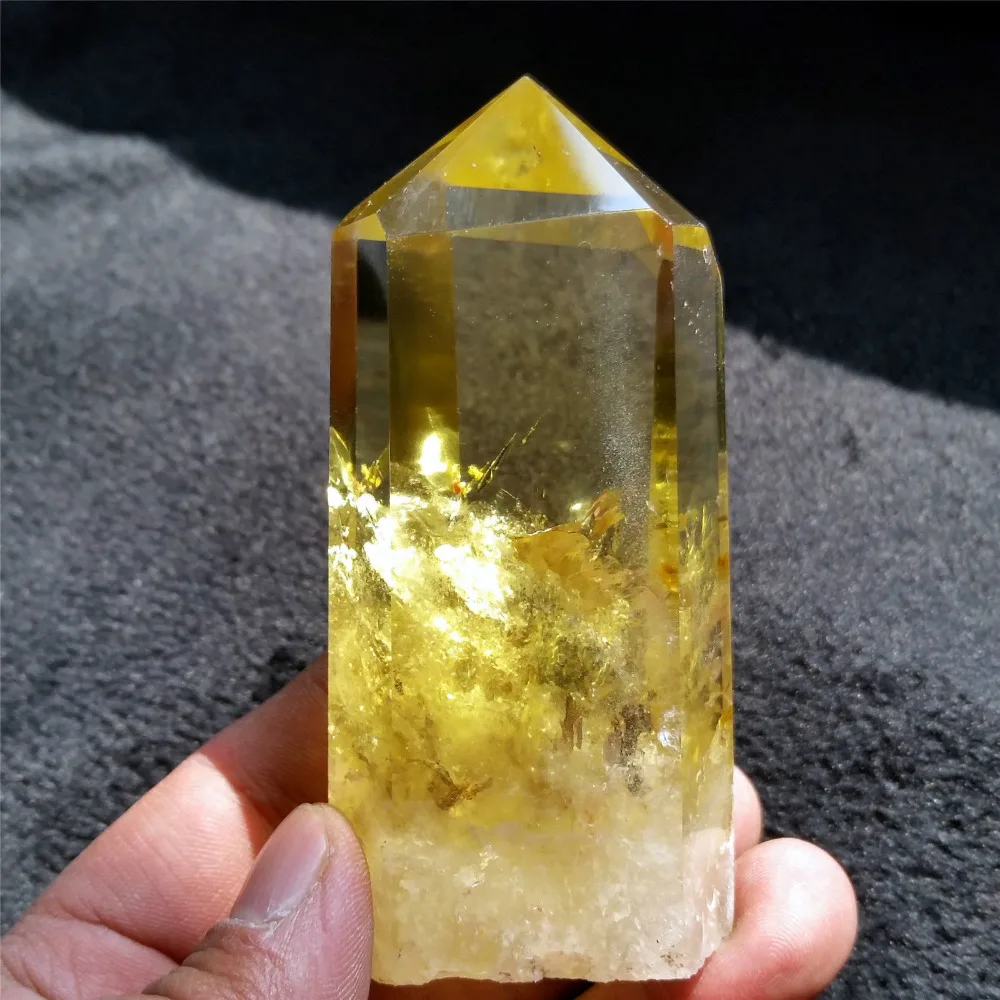 

huij 00929 NATURAL SMOKEY CITRINE QUARTZ CRYSTAL WAND POINT HEALING Bronze Statue
