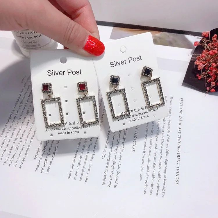 geometric Rectangle cz earrings 925 silver post Hypoallergenic fadeless alloy fashion jewelry stud earrings for women girl gift