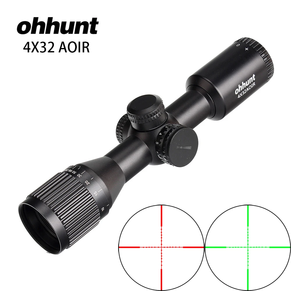 

ohhunt 4X32 AOIR Compact Mil Dot Illuminated Reticle Turrets Reset Optics Rifle Scope Hunting Tactical Wide Angle Riflescopes