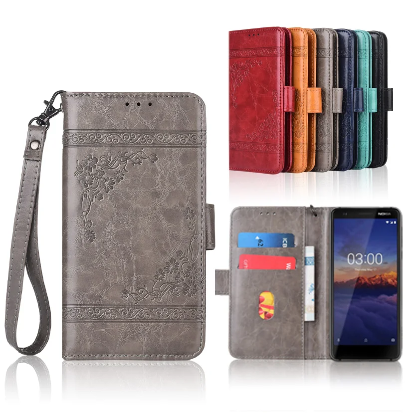 

Newest Wallet TPU case for Nokia 3.1 Flip case with Strap,100% special PU leather embossing flower book cover case