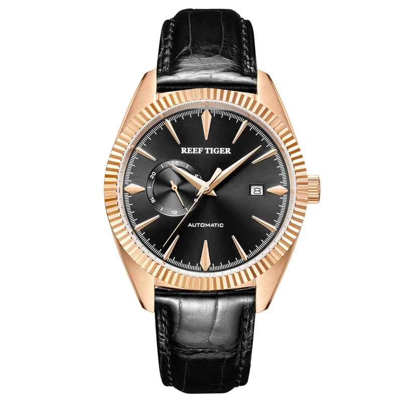Reef Tiger/RT автоматические нарядные часы для мужчин, Топ бренд, роскошные часы, ремешок из натуральной кожи, синие часы, мужские часы RGA1616 - Цвет: RGA1616-PBB
