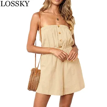 

Sexy Chest Wrapped Button Playsuits Pocket Sleeveless Beach Black Female Jumpsuit Women's Summer Jumpsuit Rompers Bodysuit 2020