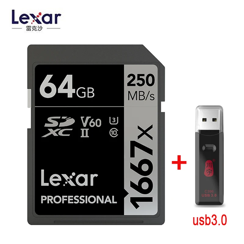 Lexar SD карты 1667X 250 МБ/с. 64 Гб 128 256 SDXC UHS-II U3 флэш-карта памяти для 3D 4K цифровой Камера - Емкость: 64GB-C396