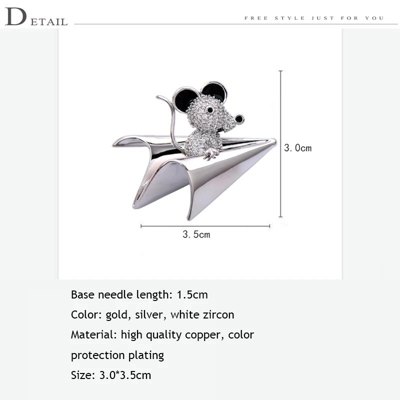 3*3,5 см мультфильм бумажный самолет крыса горный хрусталь золото серебро брошь значок украшение булавка Джинсовый Рюкзак иглы подарок для ребенка