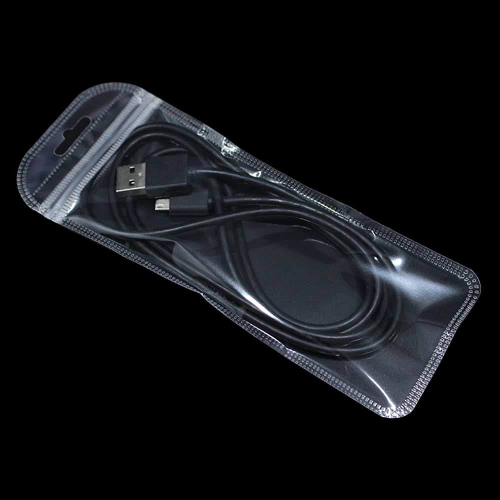 

100Pcs 8.5x18.5cm Transparent Plastic Zip Lock Packaging Bag with Hang Hole Data Line Craft Retail Self Seal Zipper Storage Bag