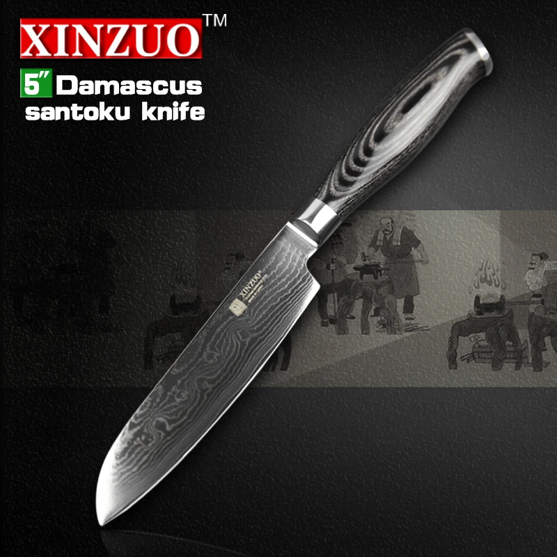 XINZUO 5" Japanese chef knfie 73 layers VG10 Damascus steel kitchen knives chef santoku knife