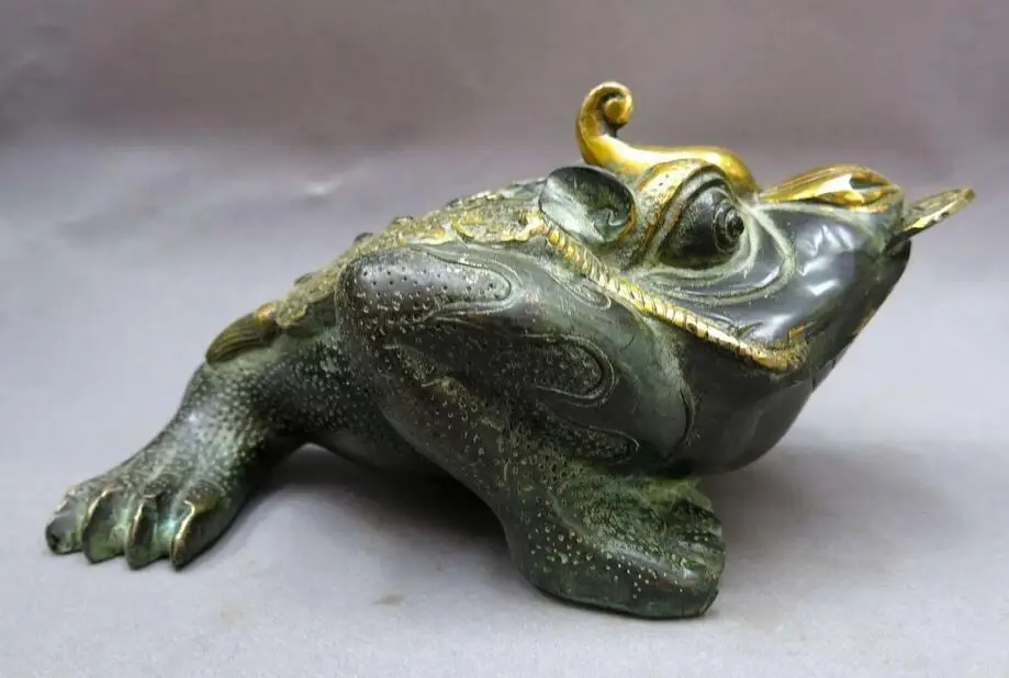 China Feng Shui good luck bronze gild copper Three fine toad sculpture