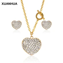 XUANHUA Ювелирные наборы сердца Свадебная бижутерия из нержавеющей стали ювелирные изделия женщин ожерелье и набор сережек Подарки для женщин Мода