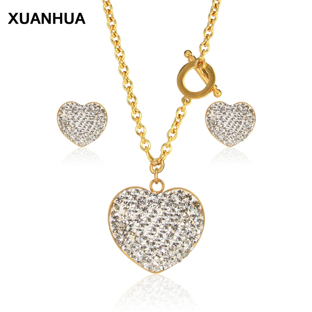 

XUANHUA Heart Jewelry Sets Wedding Jewellery Stainless Steel Jewelry Women Necklace And Earing Set Gifts For Women Fashion 2019