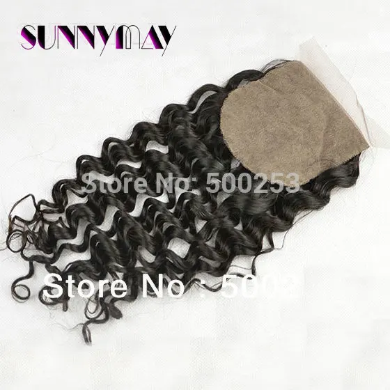 

Natural Color Deep Curly Middle Part Peruvian Virgin Human Hair Pieces Silk Top Closure