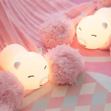 SuperNight Cute Pig LED Night Light Touch Sensor Colorful USB Cartoon Silicone Children Kids Baby Bedroom Bedside Table Lamp Toy