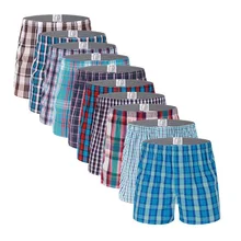 Lot de 10 Boxers 100% coton pour homme, sous-vêtements doux à carreaux, culottes confortables et respirantes