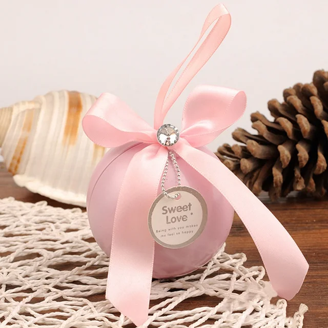 4Pcs/Lot Bonbonniere Wedding Candy Boxes Ball Shaped Sweet Tins Box Bonbonniere Gifts Valentine
