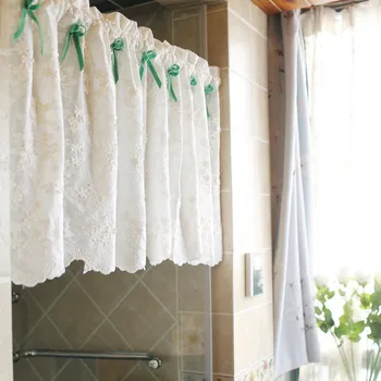

DUNXDECO Short Curtains For Kitchen Flora Cortinas Window Blind Soft Warm Home White Embroidery Cotton Door Rideau Decoration