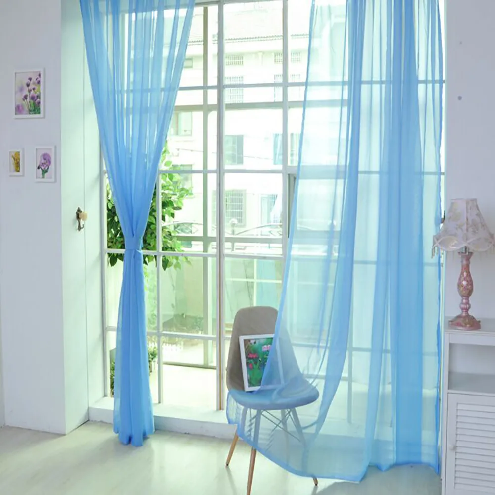 

Gentle Translucidus Blue French Window Voile Drape Tulle Curtain Valances for Living Room #30