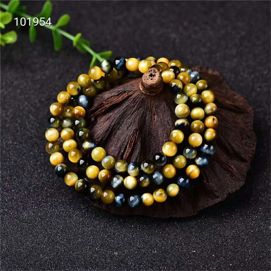 

6mm Genuine Gold Blue Natural Tiger Eye Bracelet Tiger's Eye Gemstone Crystal Round Bead Stretch Bracelet