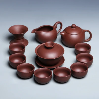 Сырье фиолетовый чайный сервиз полный набор керамических Gongfu Чайный сервиз чайник перевернутый горшок - Цвет: 1