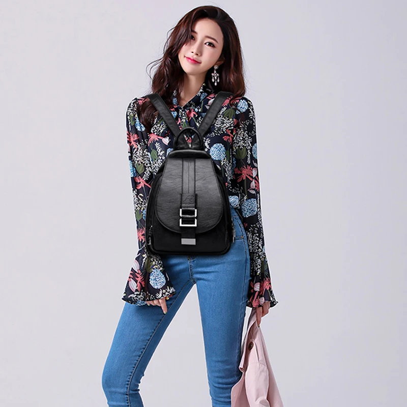 

2019 female Leather Backpacks Vintage Female Shoulder Bag Sac a Dos Travel Ladies Bagpack Mochilas School Bags For Girls Preppy