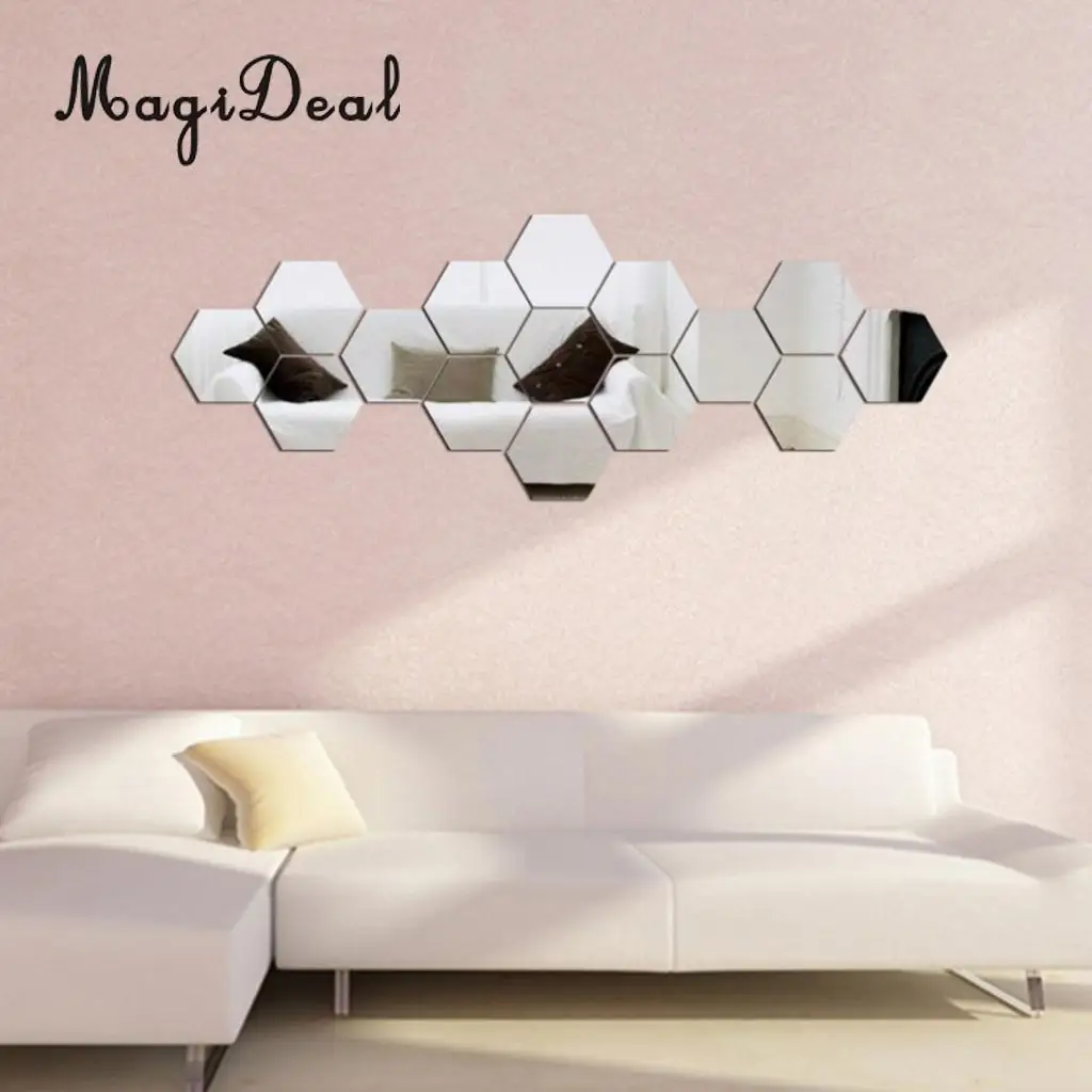 7Pcs 3D Mirror Surface Hexagon Vinyl Removable Sticky Wall Sticker Decal Coffee Cafe Bar Chic Decor Art Mural DIY