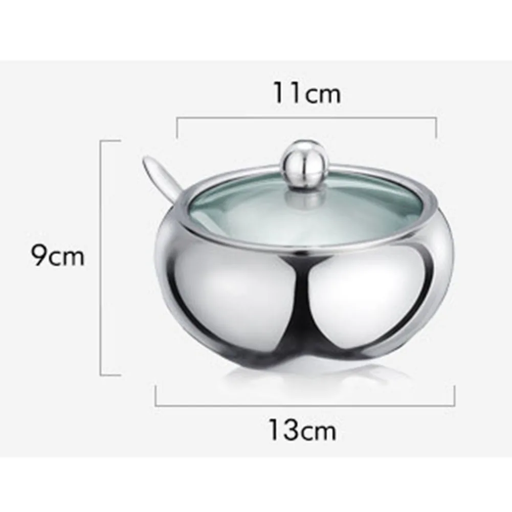 Нержавеющая сталь сахарная соль миска Кухня приправа горшок контейнер с крышкой Ложка бутылки и баночки для хранения