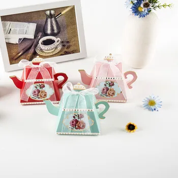 

10pcs Pink Blue Red Teapot shaped Wedding Candy Box Flower Wedding Gift Packaging Box Teapot Favor Gift Box for Wedding Guest