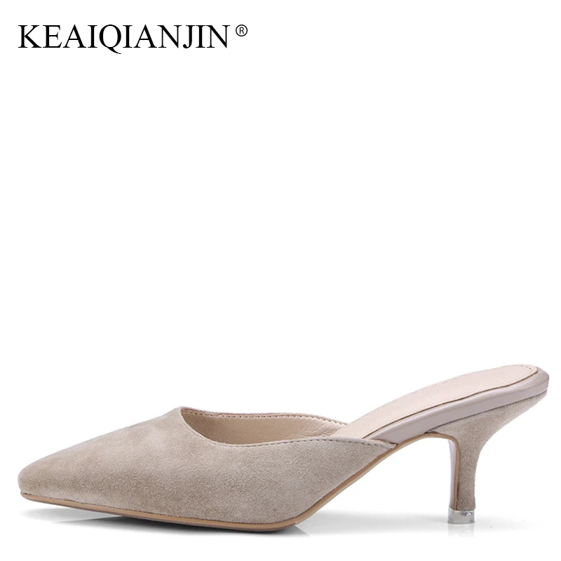 

KEAIQIANJIN Summer Gladiator Beach Shoes Fashion Pink High Heeled Sandal Black Apricot Sexy Woman Genuine leather Slipper 2018
