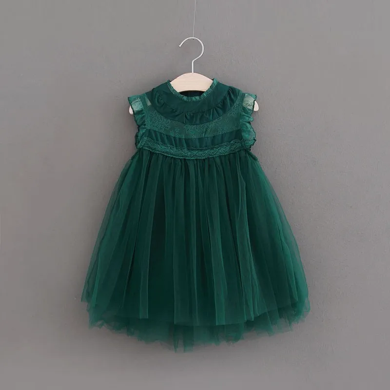 

Elegant Girls Lace Party Dress 2017 Summer New Girls Fly Sleeve Lace Green TUTU Tulle Wedding Sundress kids clothes