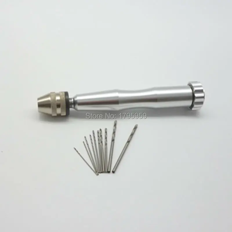 Mini Micro Aluminum Hand Drill Drilling With Keyless Chuck Reamer Hand Twist Drill Clamping Range 0.3-3mm +10pcs Twist Drill Bits (8)