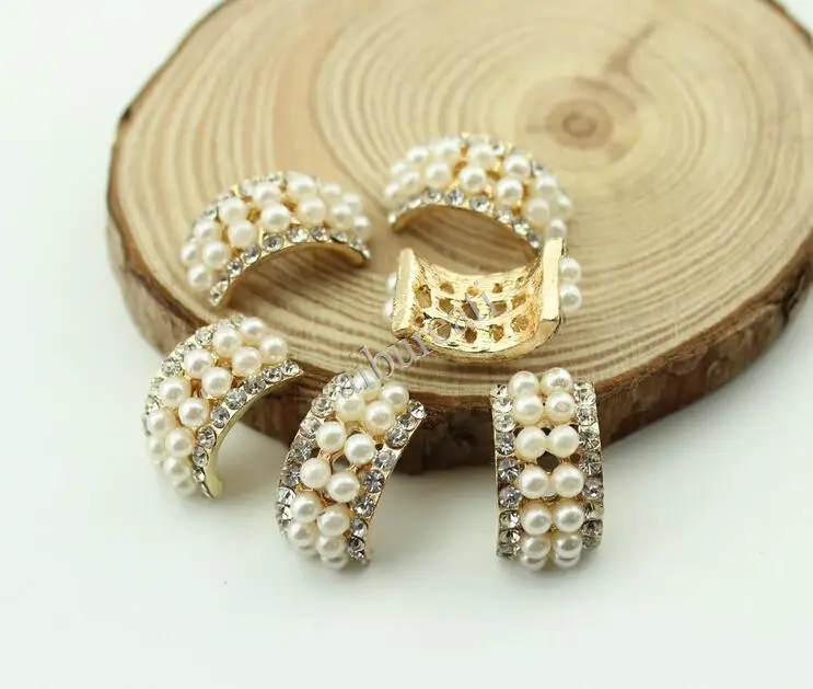 

Arc-shaped Metal Pearl Rhinestone Alloy Button For Ribbon Bow Hair Accessory