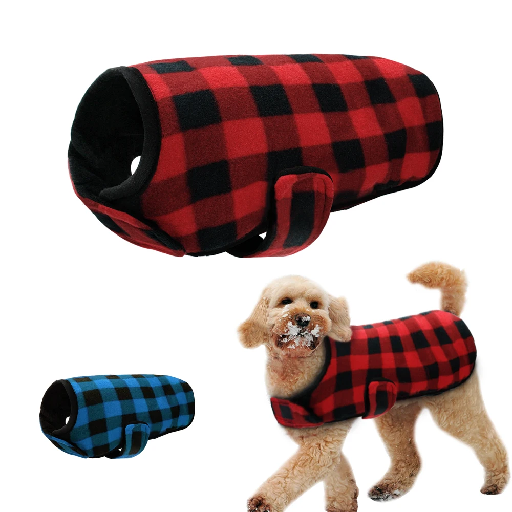 

Winter Dogs Clothes Vest Fleece Warm Dog Clothing Plaid Dog Coat Jacket Pet Puppy Costume For Small Medium Dogs S-XXL Red Blue