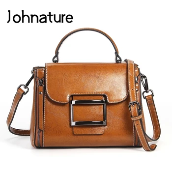 

Johnature 2020 New Fashion Genuine Leather Small Square Bags Women Messenger Bags Cowhide Lady Handbags Shoulder&Crossbody Bags