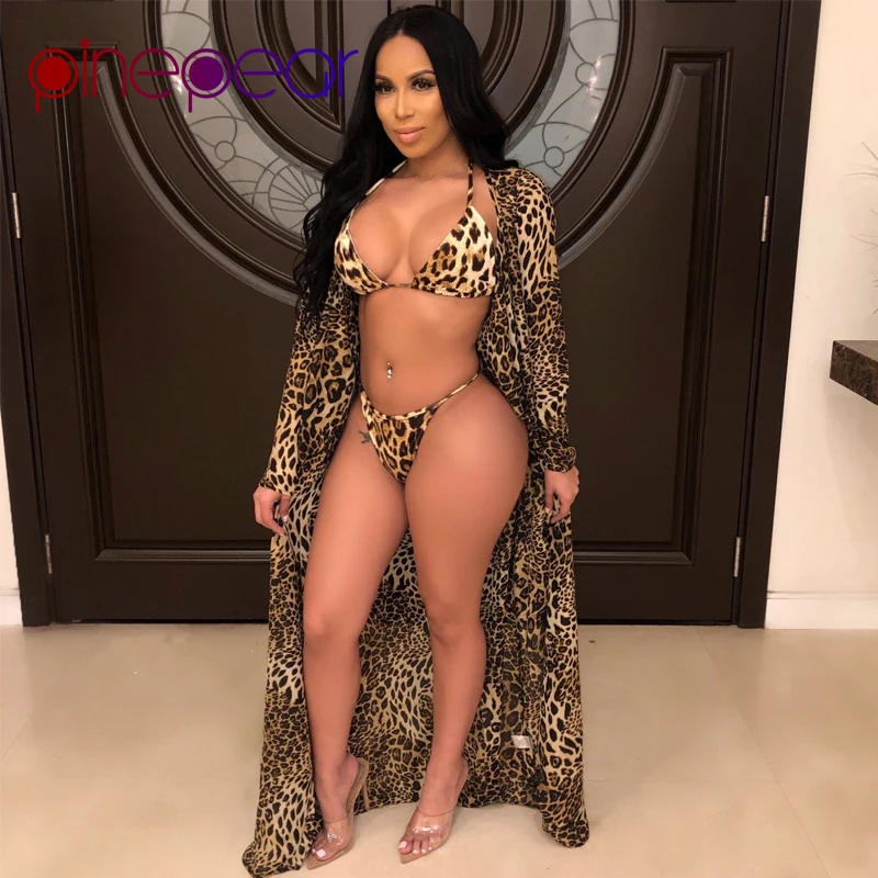 

PinePear Leapord Print Bikini Set and Cover Up 3 Piece Set Swimwear 2019 Summer Women Swim Bathing Suit Beach Wear Drop Shipping
