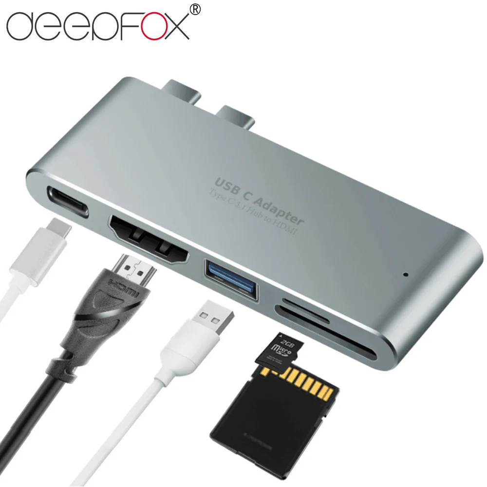 

DeepFox Double USB-C to 3.0 HUB HDMI Thunderbolt 3 Adapter For MacBook Pro 13''15'' Huawei P20 Pro Type C USB HUB